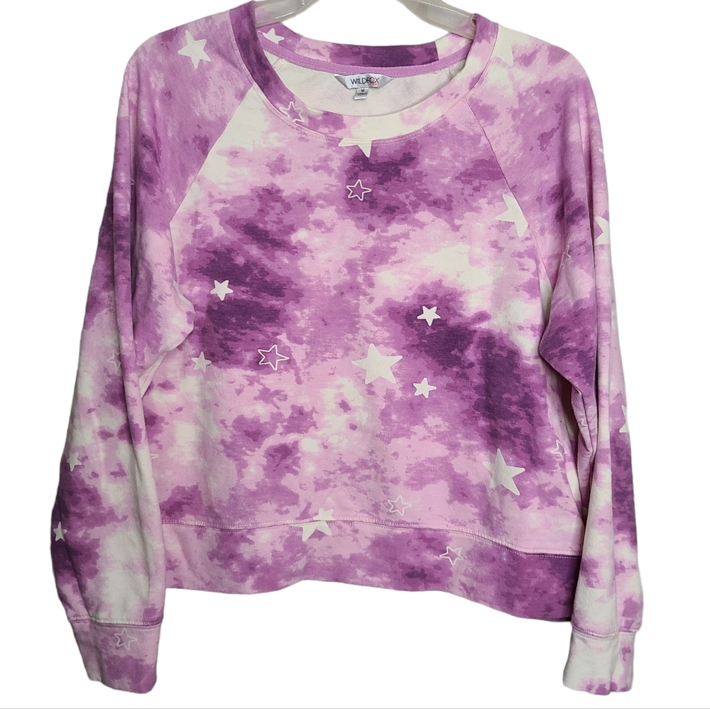 WildFox Cropped Purple Stars Tie Dye Sweatshirt Ladies Size Medium